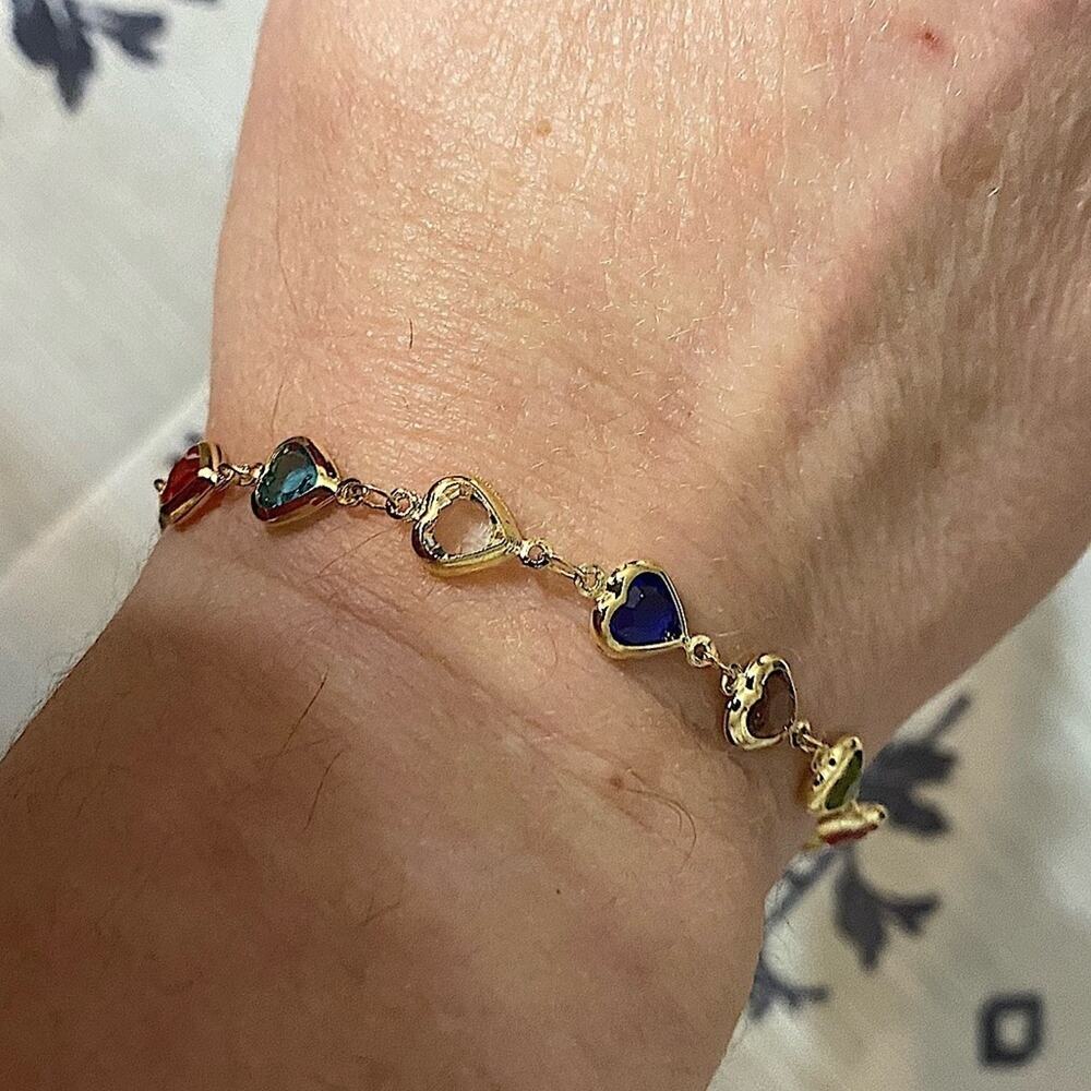 Heart Multicolor Zircon Gold Plated Bracelet - Picture 3 of 4